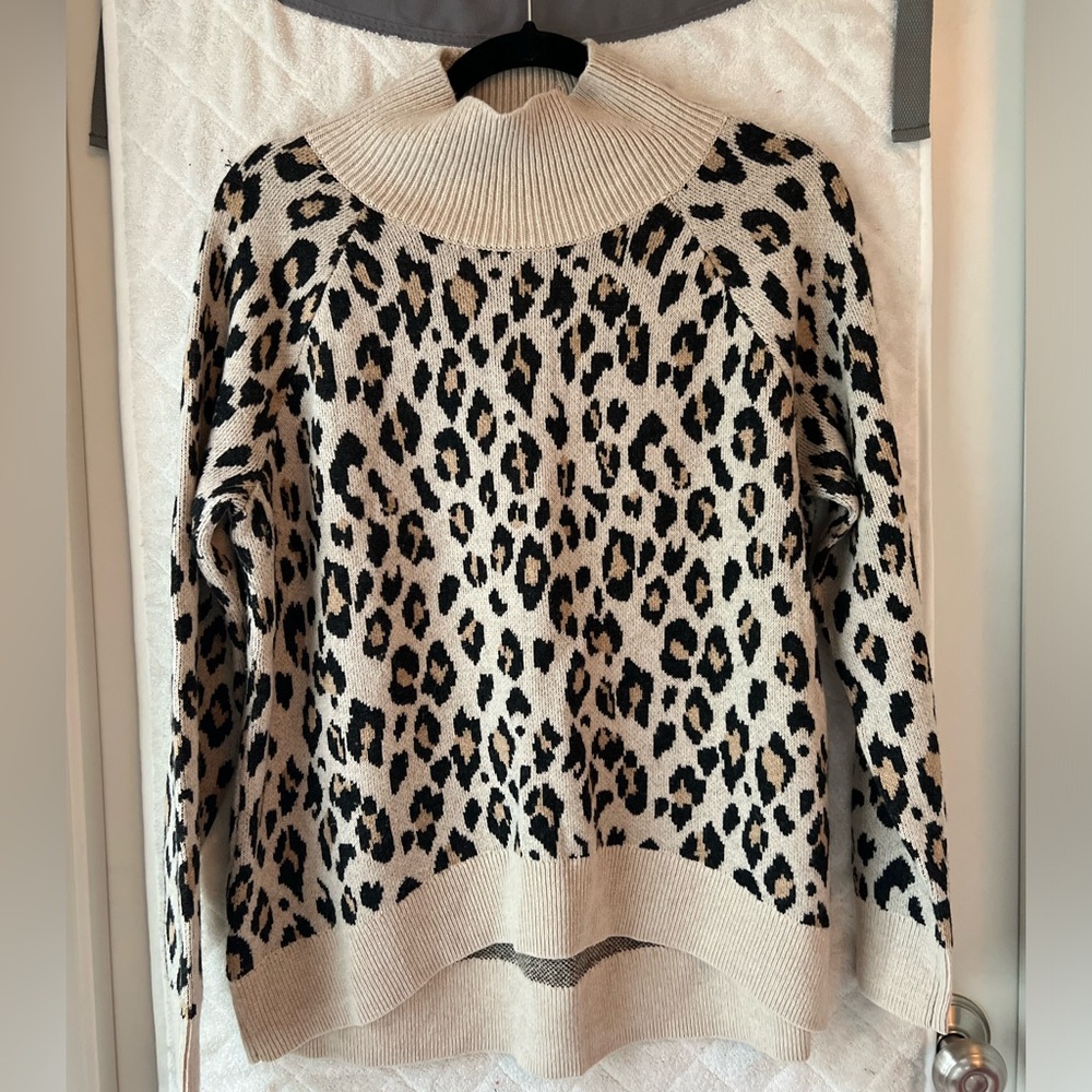 Beige Leopard Print Mock Neck Sweater